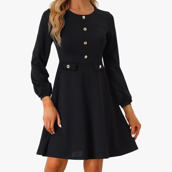 Allegra K Dresses & Skirts - Allegra K Womens L Dress Black Contrast Button Decor Long Sleeve Work Office NWT